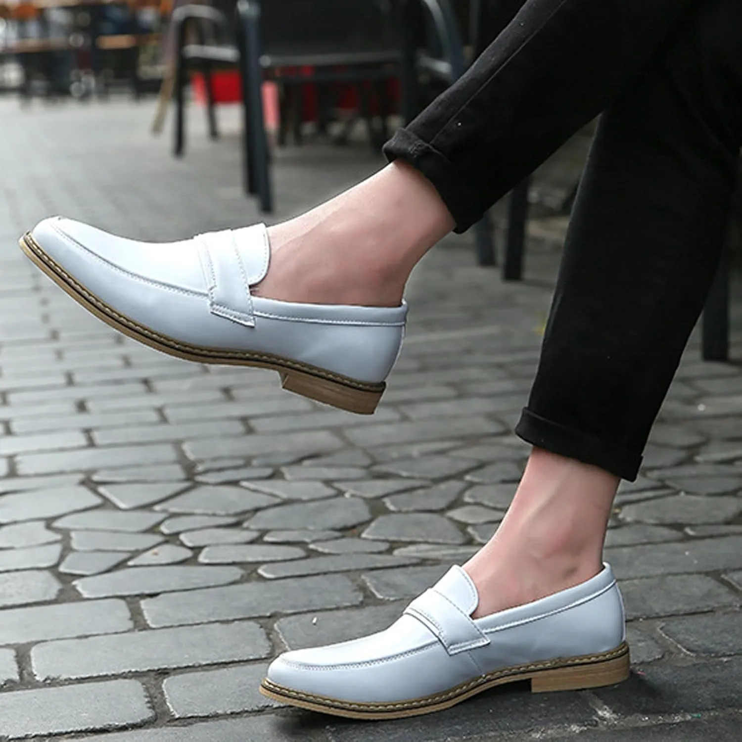 AMAZIDEAL Men's Leather Casual Penny Loafers,Fashion Round Toe Slip-On Business Dress Shoes,Comfortable Non-Slip Wedding Party Driving Shoes