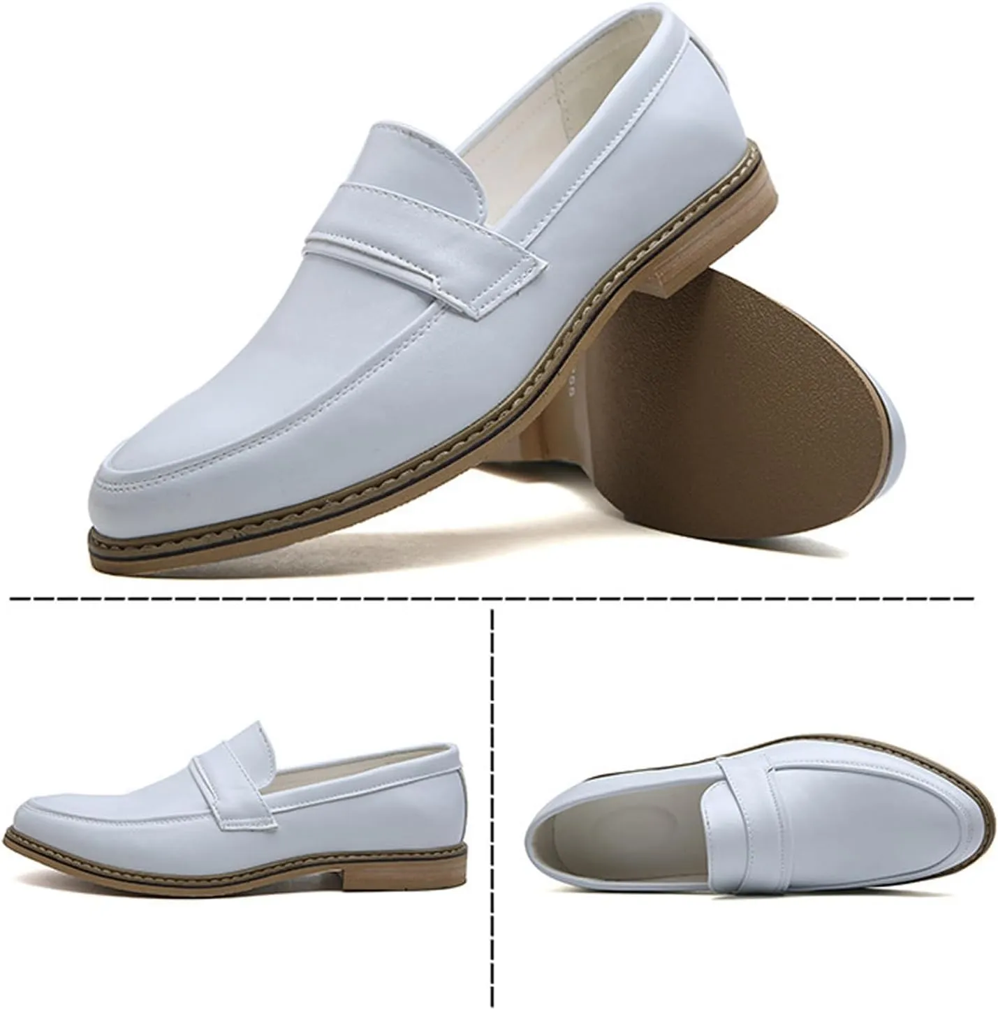 AMAZIDEAL Men's Leather Casual Penny Loafers,Fashion Round Toe Slip-On Business Dress Shoes,Comfortable Non-Slip Wedding Party Driving Shoes