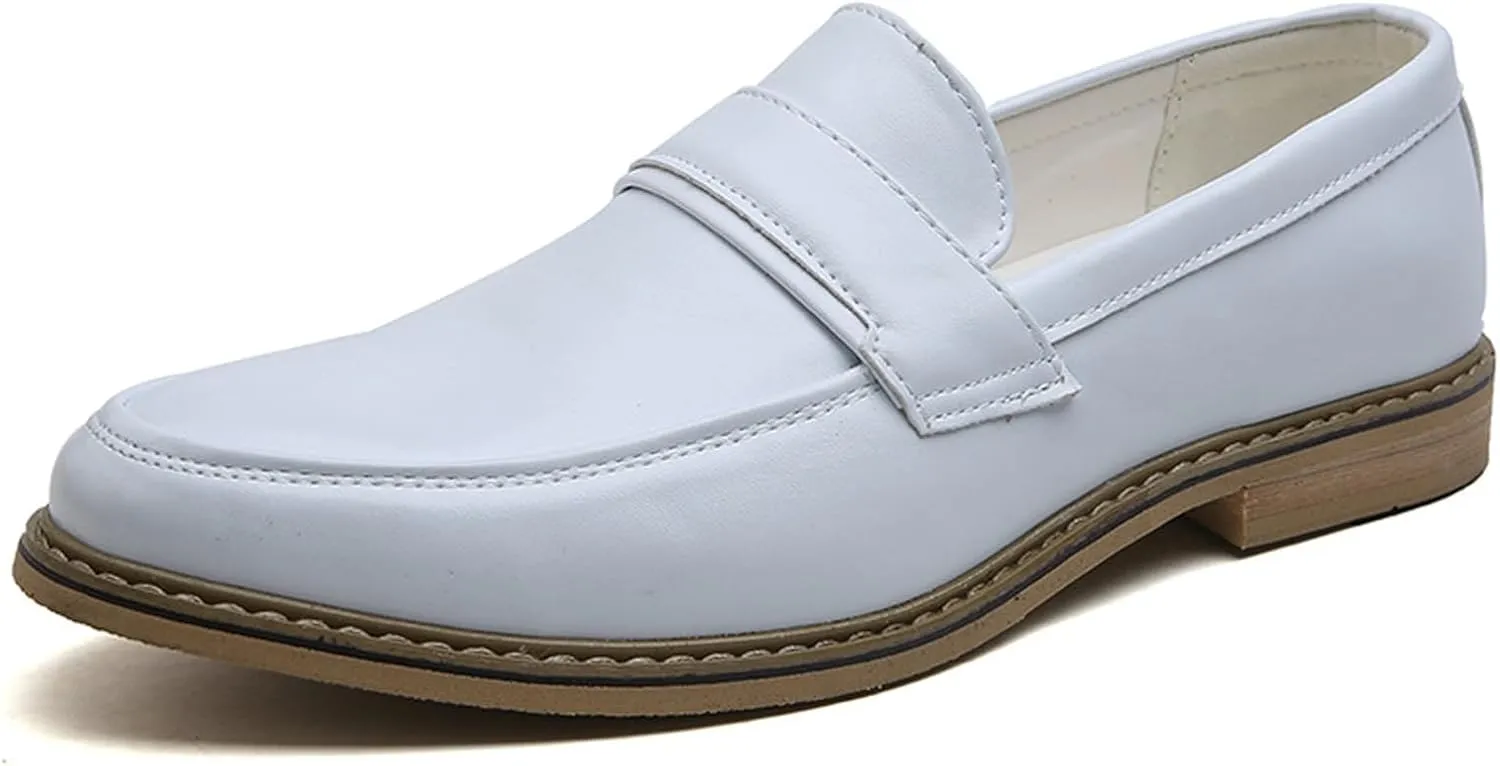 AMAZIDEAL Men's Leather Casual Penny Loafers,Fashion Round Toe Slip-On Business Dress Shoes,Comfortable Non-Slip Wedding Party Driving Shoes