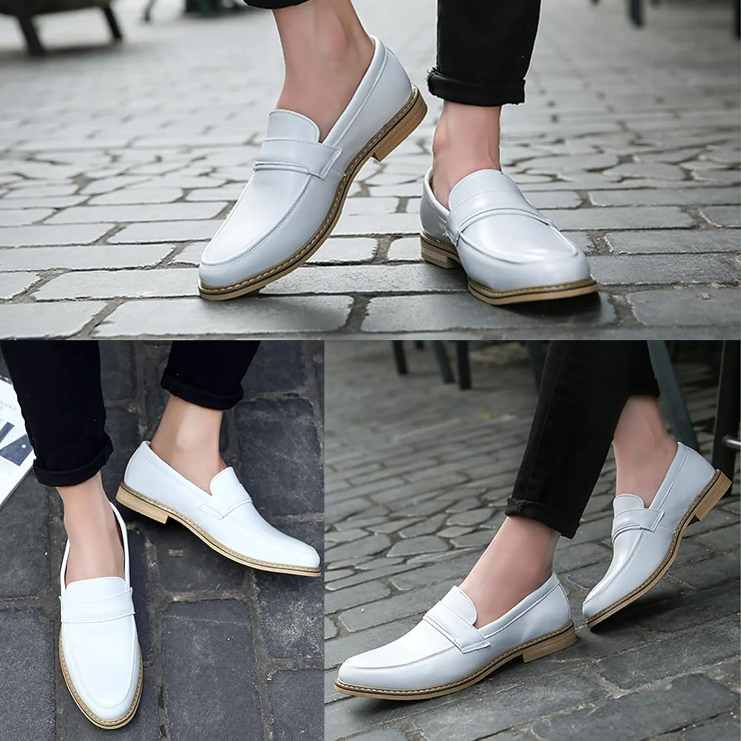AMAZIDEAL Men's Leather Casual Penny Loafers,Fashion Round Toe Slip-On Business Dress Shoes,Comfortable Non-Slip Wedding Party Driving Shoes