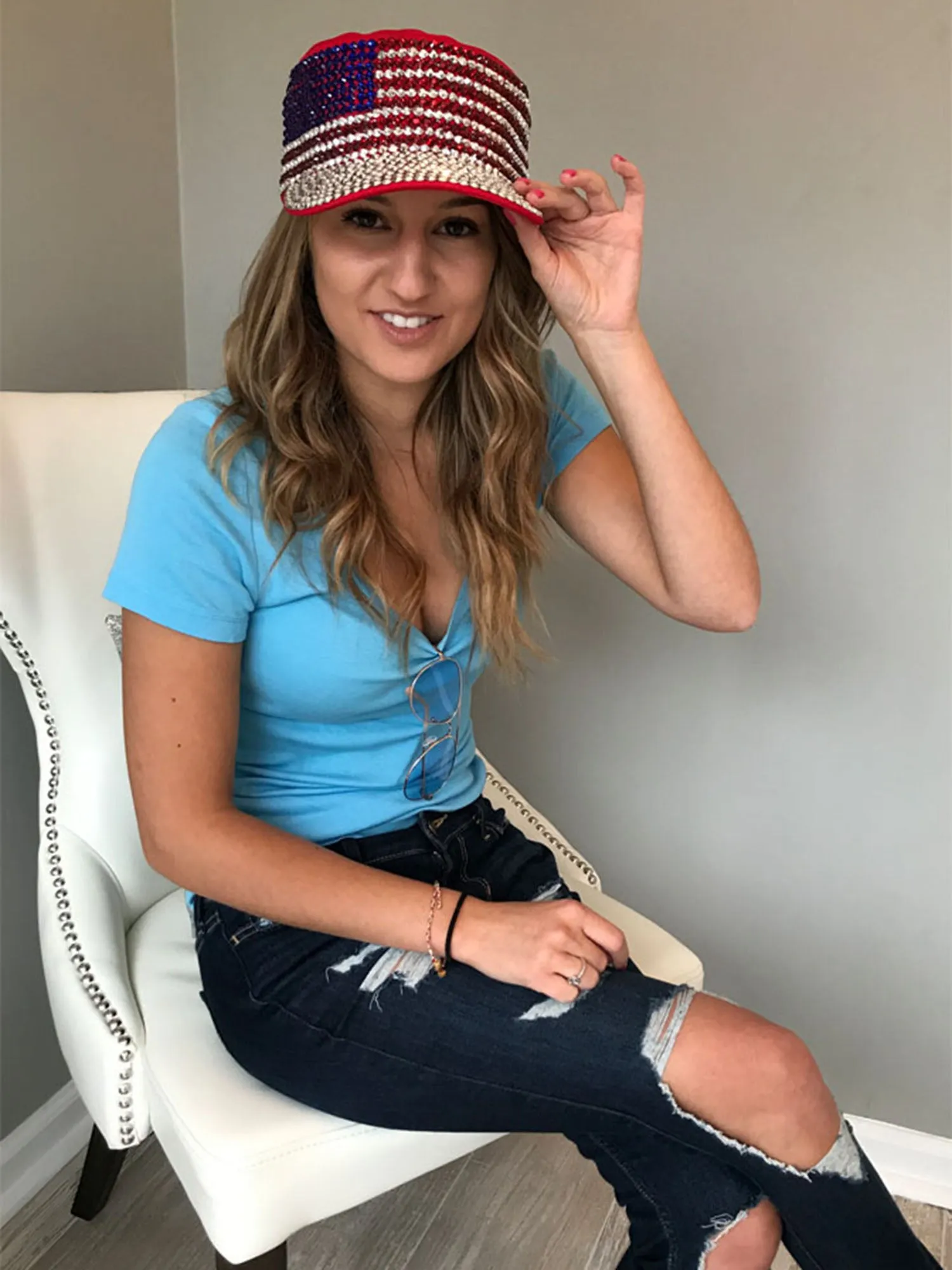 American Pride Rhinestone Studded Cadet Cap Hat