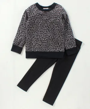 Animal Print Sweatshirt with Leggings Set