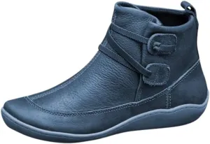 Ankle Booties for Women Flat Heel, Womens Ankle Boots Fashion Lace-up Waterproof Shoes Vintage Booties Low Heel Arch Support