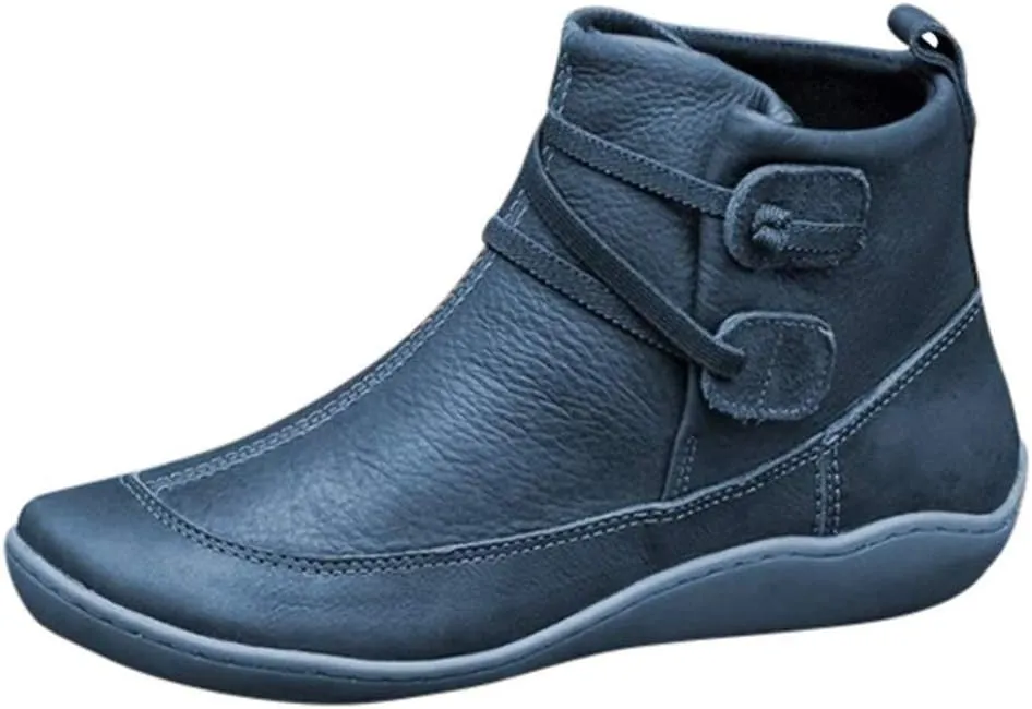 Ankle Booties for Women Flat Heel, Womens Ankle Boots Fashion Lace-up Waterproof Shoes Vintage Booties Low Heel Arch Support