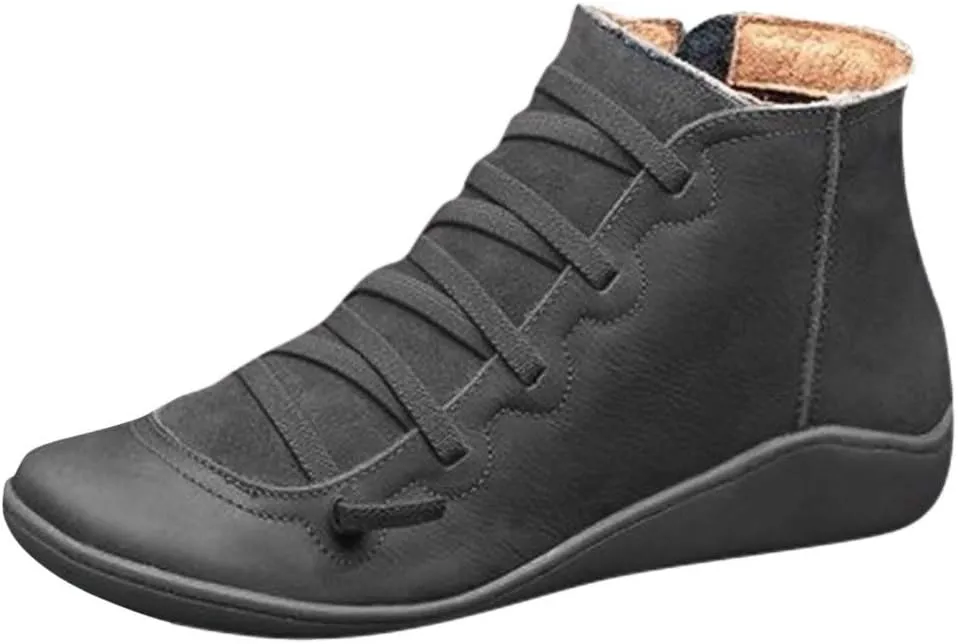 Ankle Booties for Women Flat Heel,Womens Ankle Boots Fashion Lace Up Side Zip Vintage Booties Low Heel Arch Support