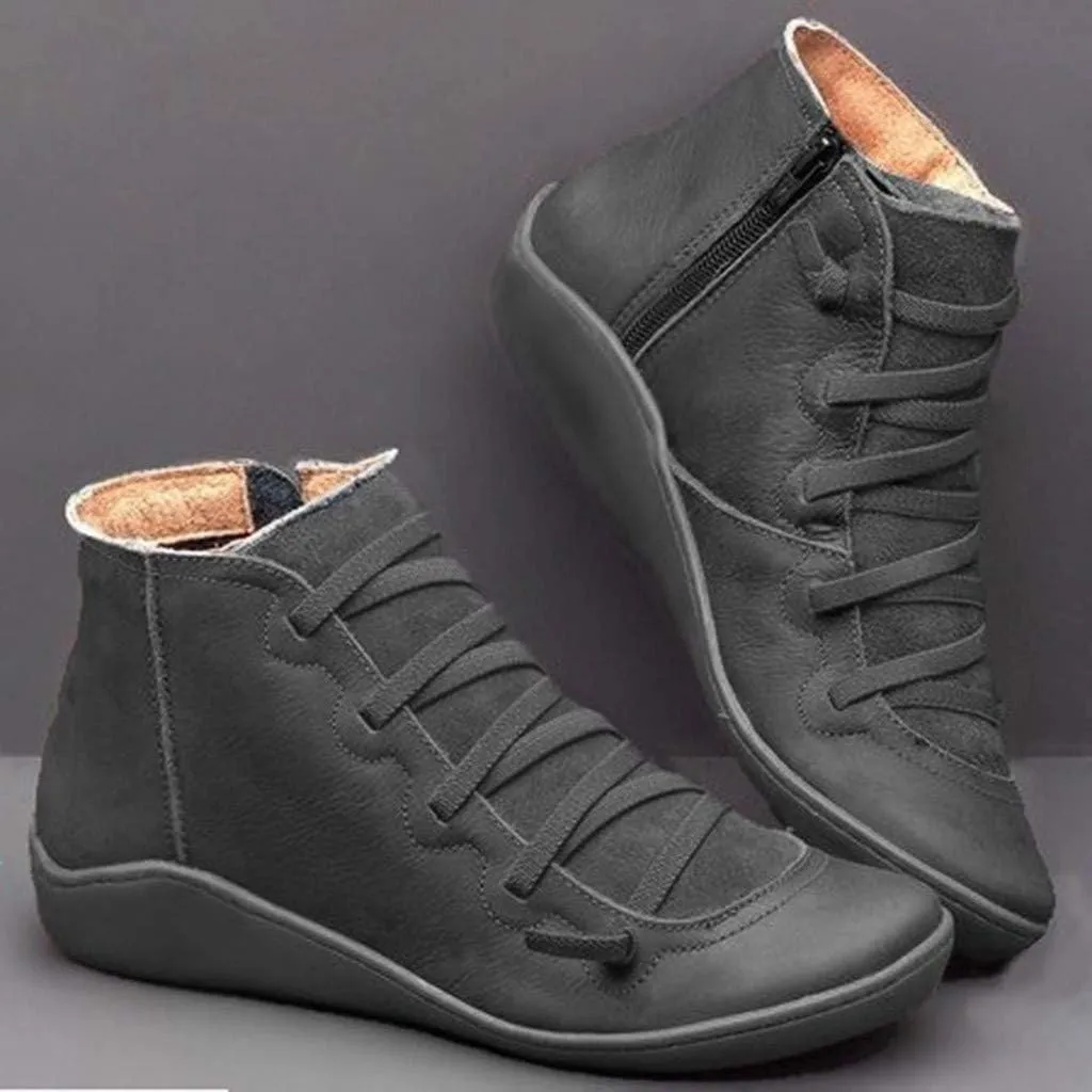 Ankle Booties for Women Flat Heel,Womens Ankle Boots Fashion Lace Up Side Zip Vintage Booties Low Heel Arch Support