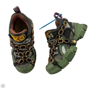 Heat Free Velvet Rich Shoes Luxury Designer By Gucci In Black & Green, Size: 5.5