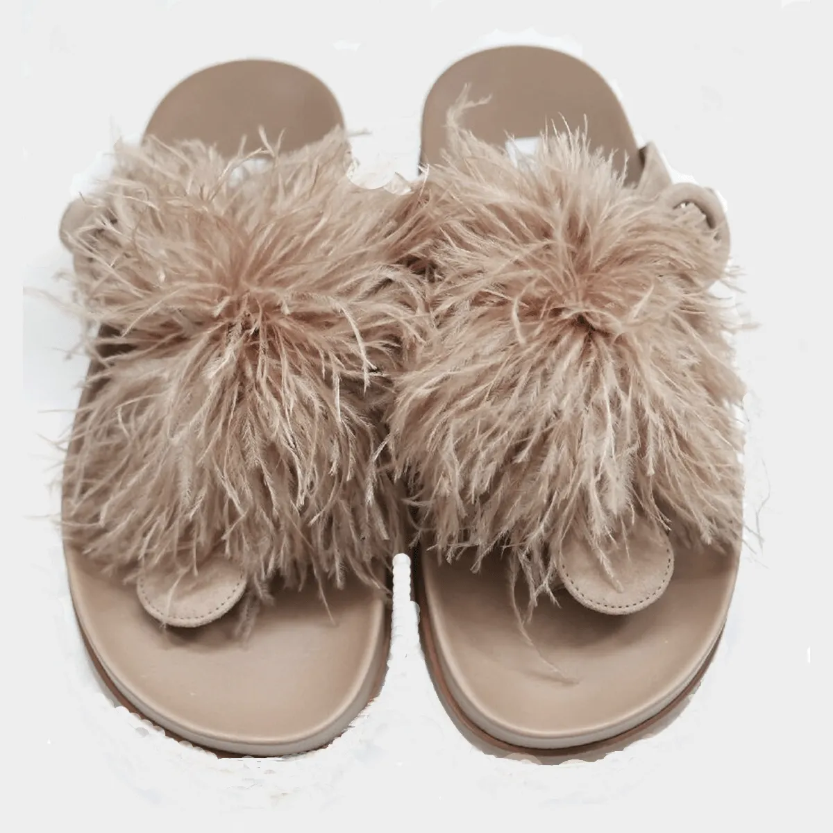 Aquazzura women's Boudoir blush ostrich feather slides sandals