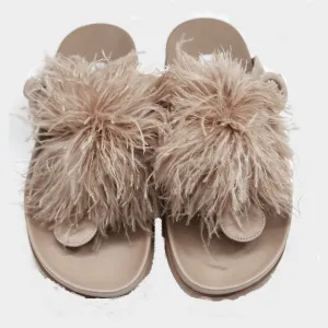 Aquazzura women's Boudoir blush ostrich feather slides sandals