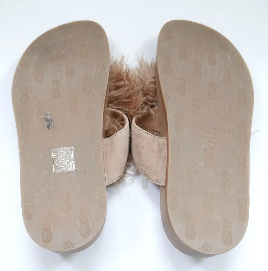 Aquazzura women's Boudoir blush ostrich feather slides sandals
