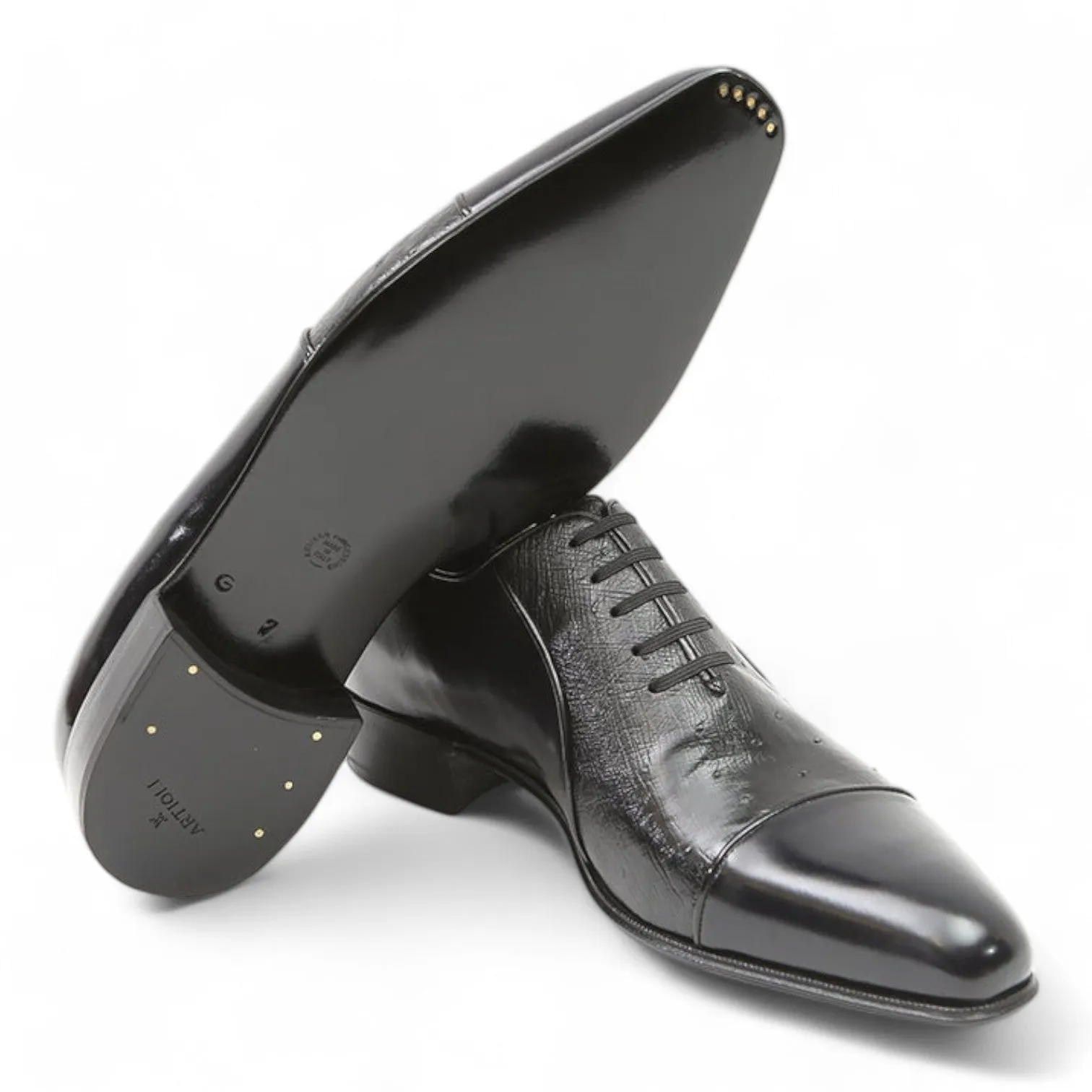 Artioli Gabriele Men's Shoes Exotic Ostrich / Calf-Skin Leather Oxfords (ART1013)