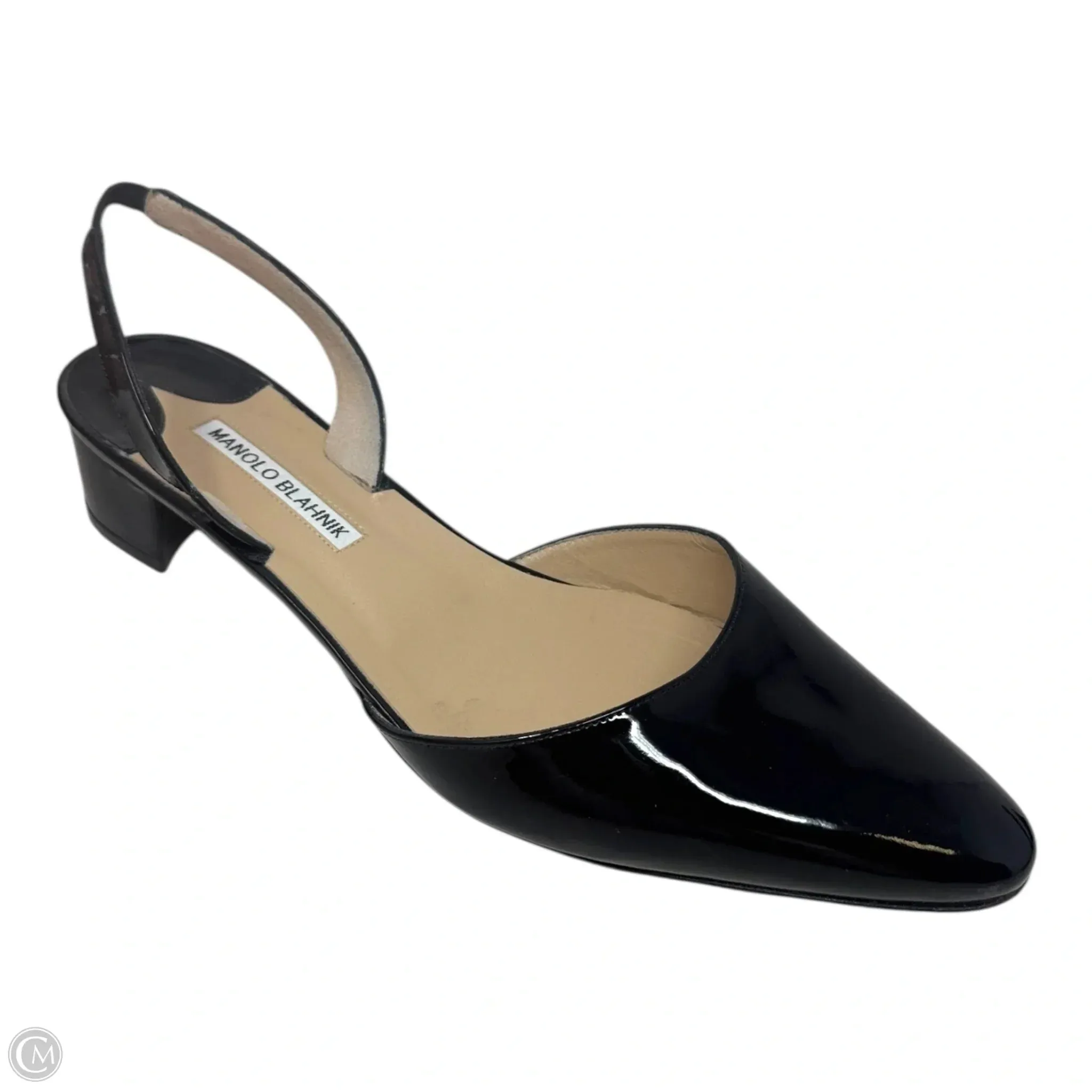 Aspro Patent Slingback Shoes Luxury Designer By Manolo Blahnik In Black, Size: 9.5 (IT 39.5) Abrasion Resistant Material