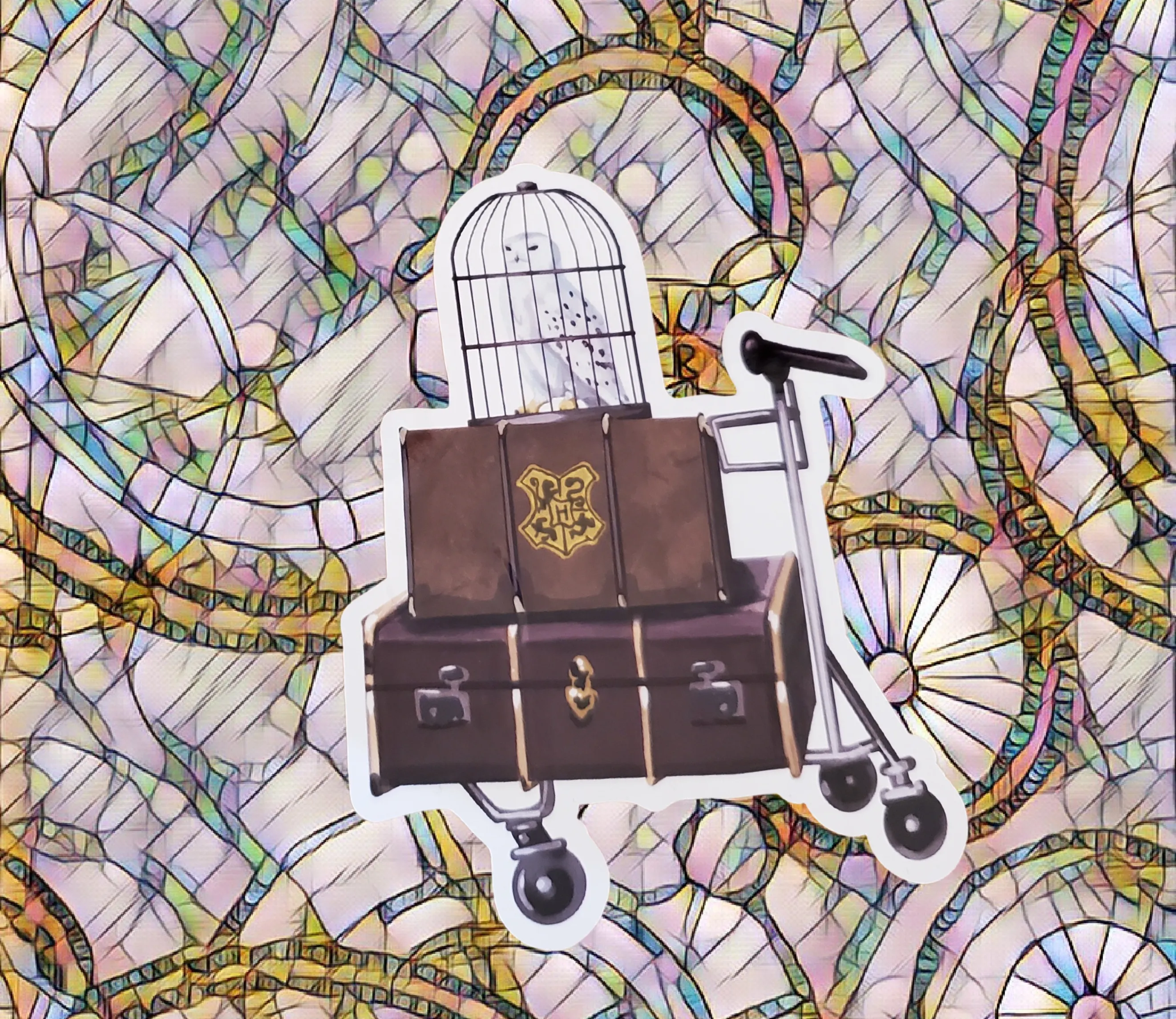 Autocollant statique  - valise & hibou