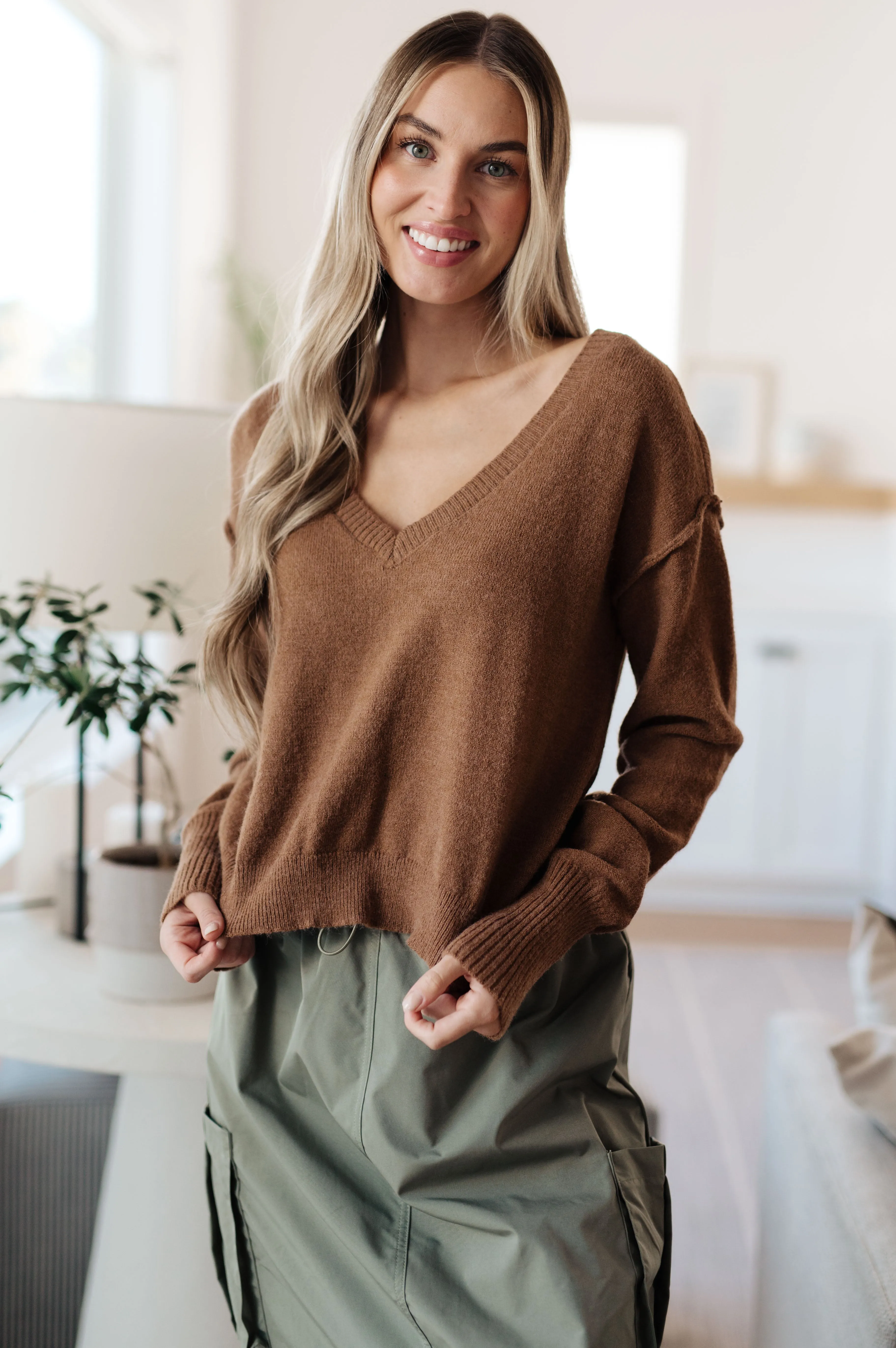 Back to Life V-Neck Sweater in Mocha - 10/20/2023