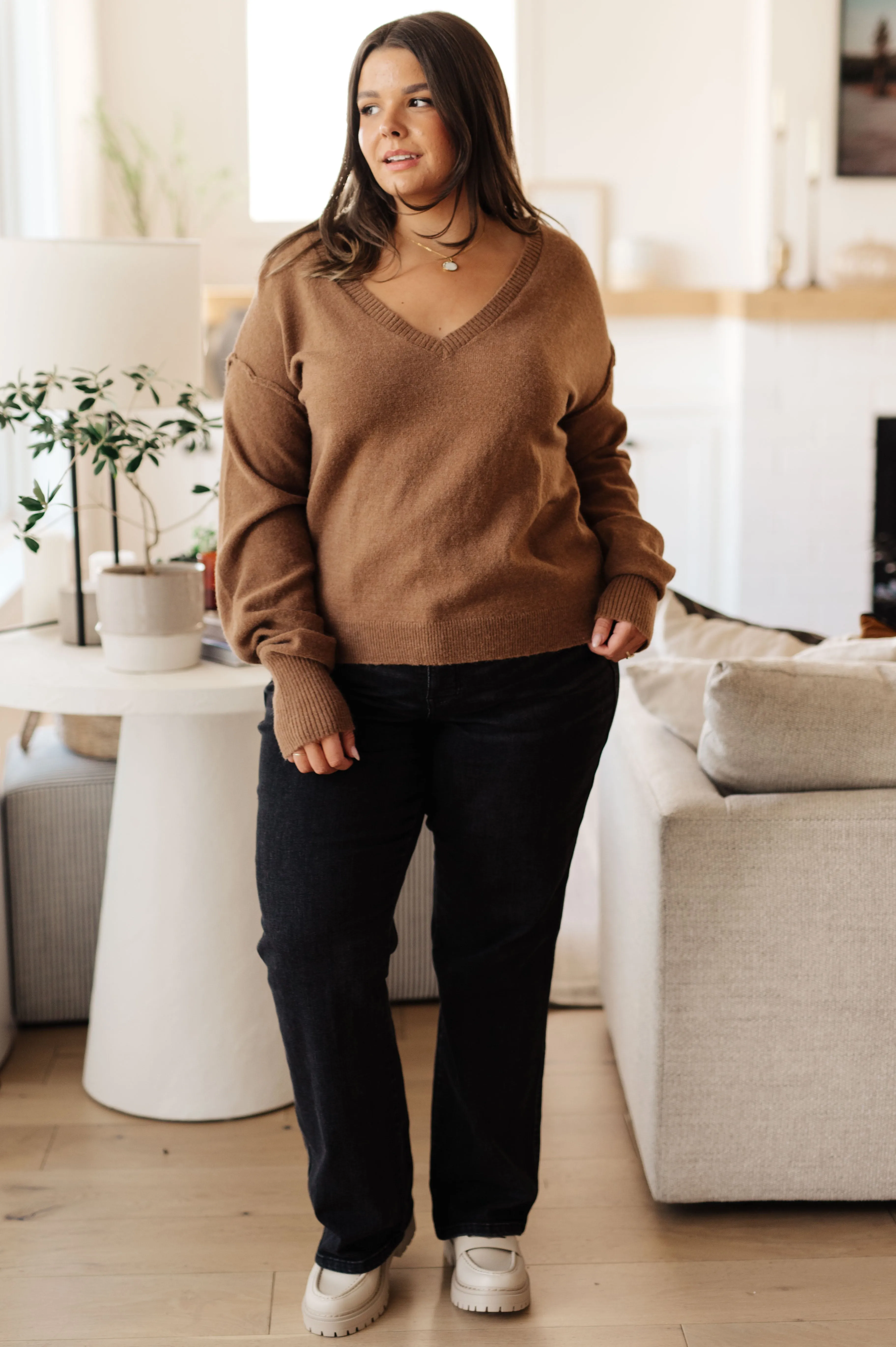 Back to Life V-Neck Sweater in Mocha - 10/20/2023