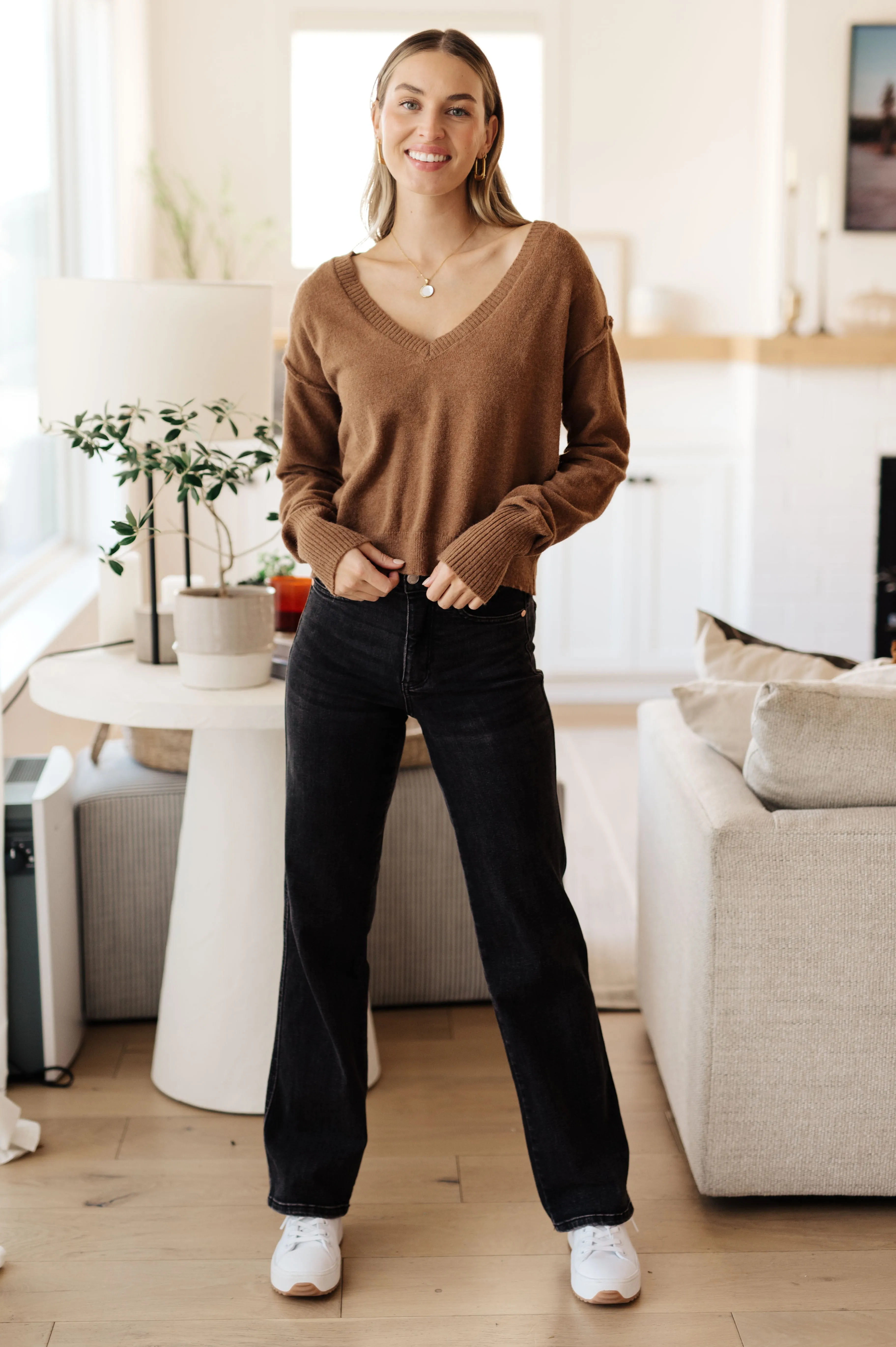 Back to Life V-Neck Sweater in Mocha - 10/20/2023