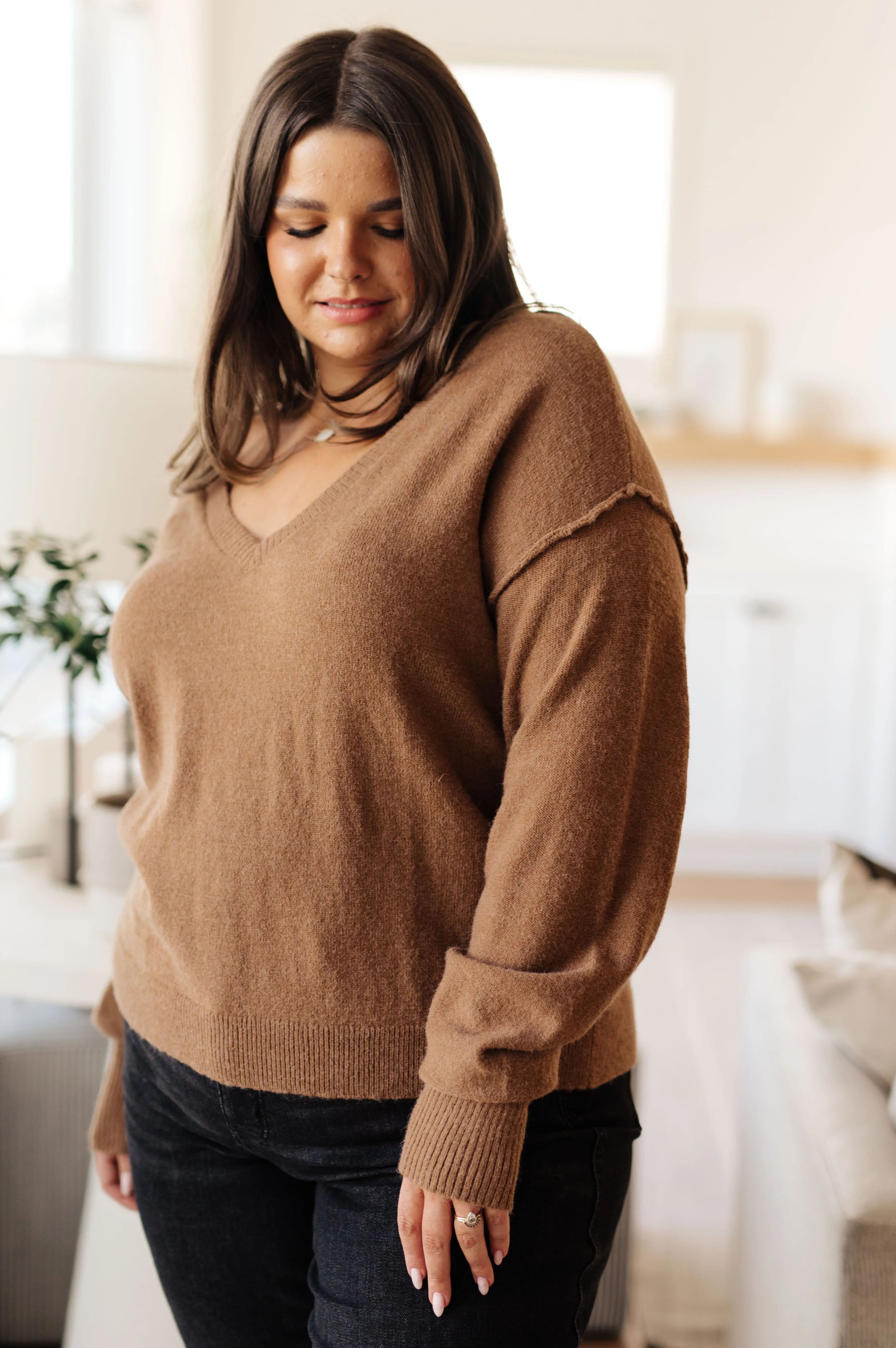 Back to Life V-Neck Sweater in Mocha - 10/20/2023