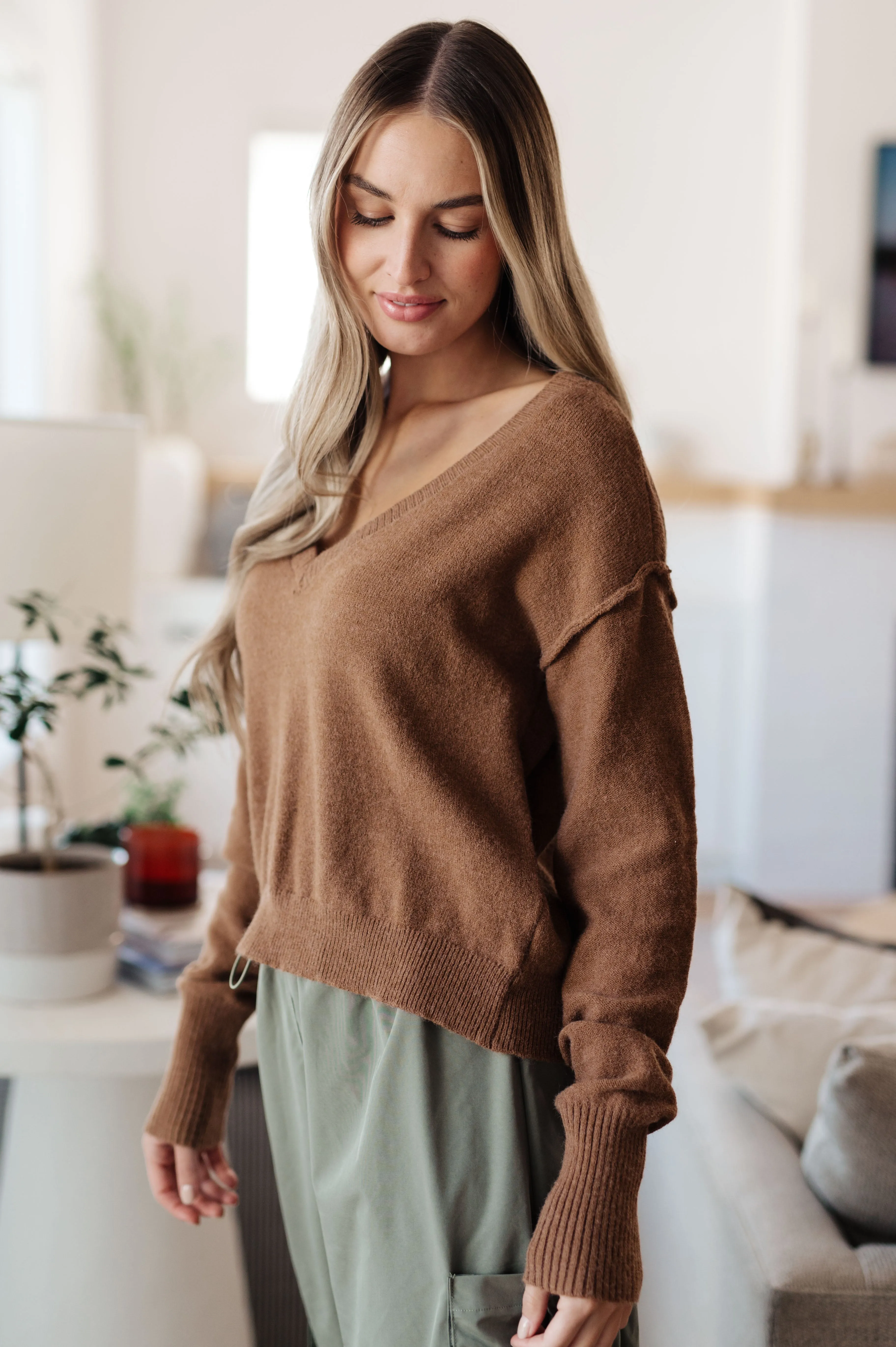 Back to Life V-Neck Sweater in Mocha - 10/20/2023