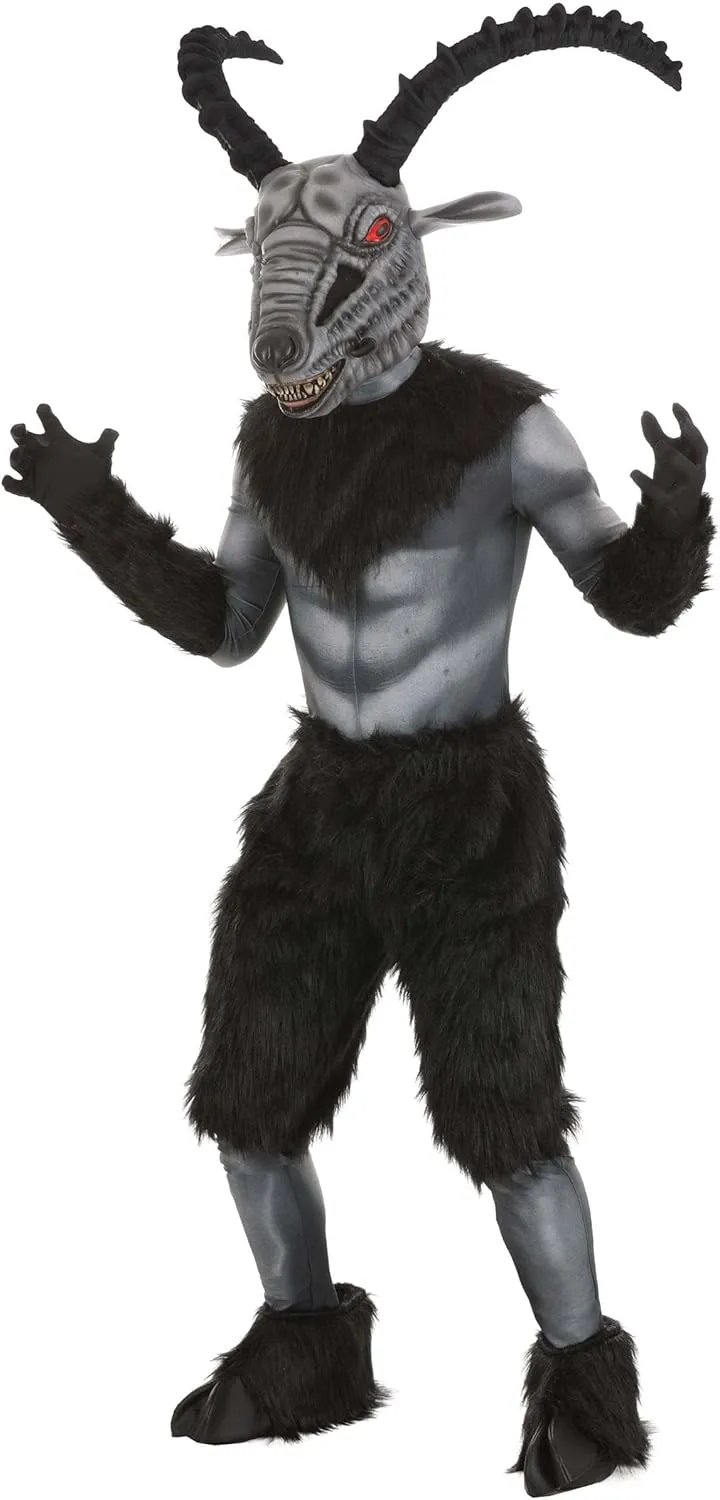 Baphomet Adult Costume For Men, Goat Outfit Stretch Knit Baphomet, With Hook & Loop Fastener And Printed Muscles