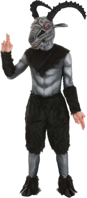 Baphomet Adult Costume For Men, Goat Outfit Stretch Knit Baphomet, With Hook & Loop Fastener And Printed Muscles