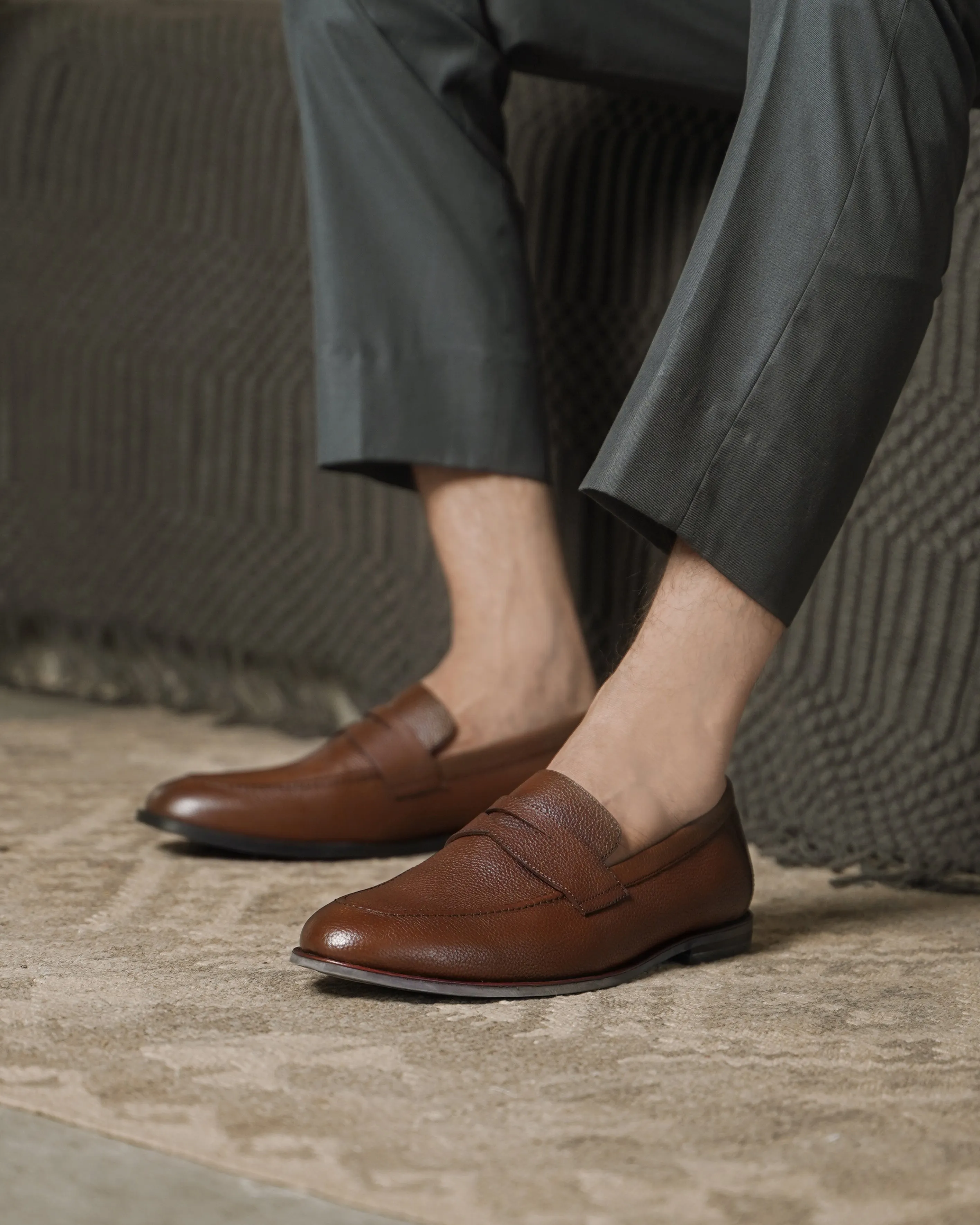Barq - Men's Brown Pebble Grain Leather Loafer