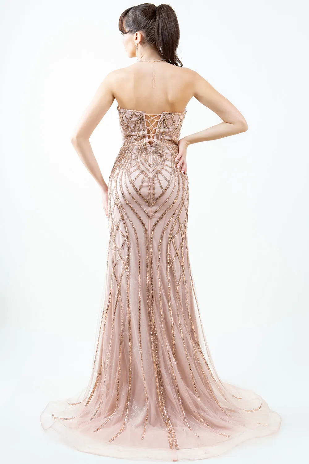 Beaded Strapless Gown by Cinderella Couture 8221J