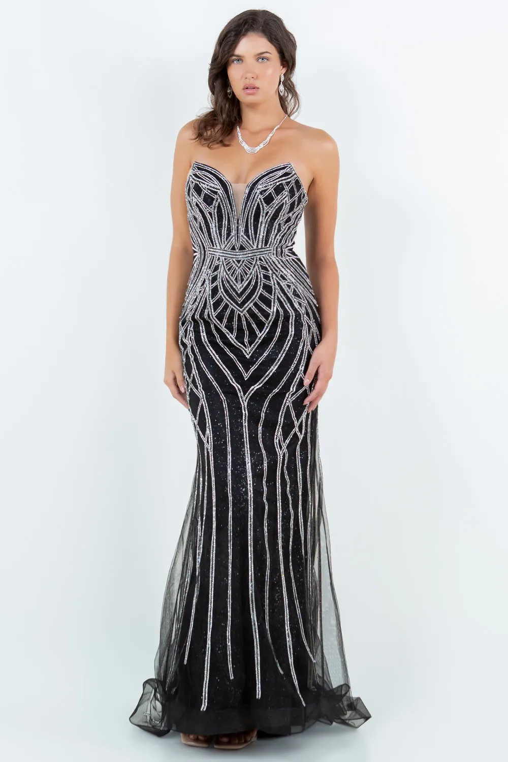 Beaded Strapless Gown by Cinderella Couture 8221J