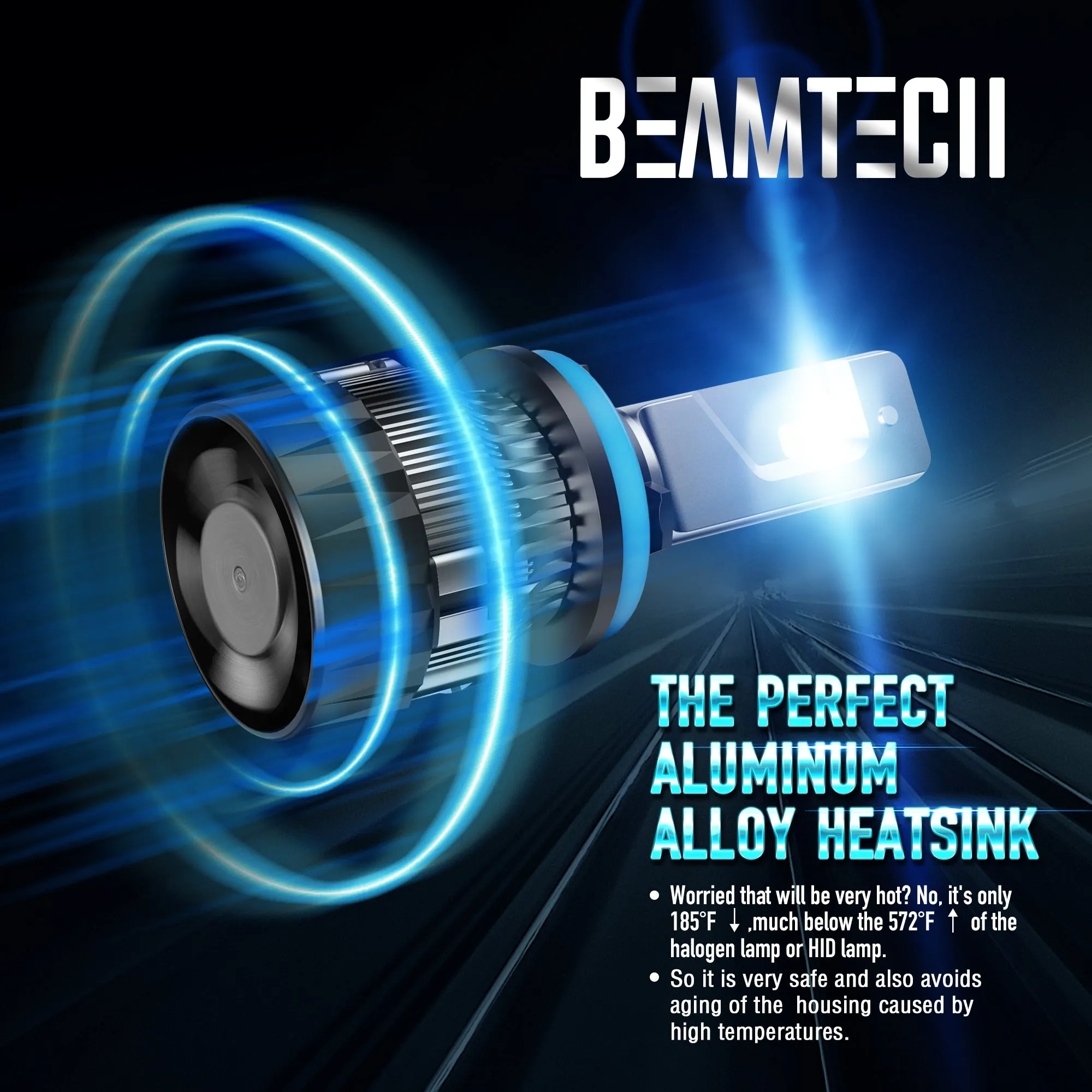 BEAMTECH H11 LED Headlight Bulb 30mm Heatsink Base CSP Chips 10000 Lumens Hi/Lo 6500K Xenon White Extremely Super Bright Conversion Kit of 2