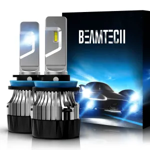 BEAMTECH H11 LED Headlight Bulb 30mm Heatsink Base CSP Chips 10000 Lumens Hi/Lo 6500K Xenon White Extremely Super Bright Conversion Kit of 2