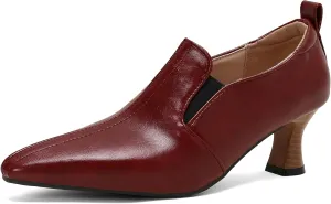 BEAUPAS Women's Kitten Heels Loafers Pointed Toe Oxfords Slip On Chunky Block Heels Pumps Vintage Shoes