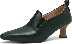 BEAUPAS Women's Kitten Heels Loafers Pointed Toe Oxfords Slip On Chunky Block Heels Pumps Vintage Shoes