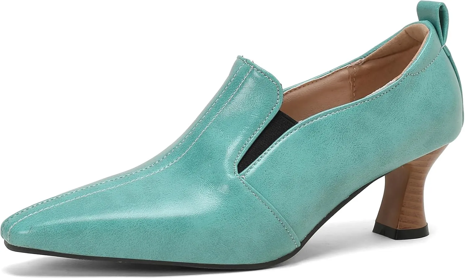 BEAUPAS Women's Kitten Heels Loafers Pointed Toe Oxfords Slip On Chunky Block Heels Pumps Vintage Shoes