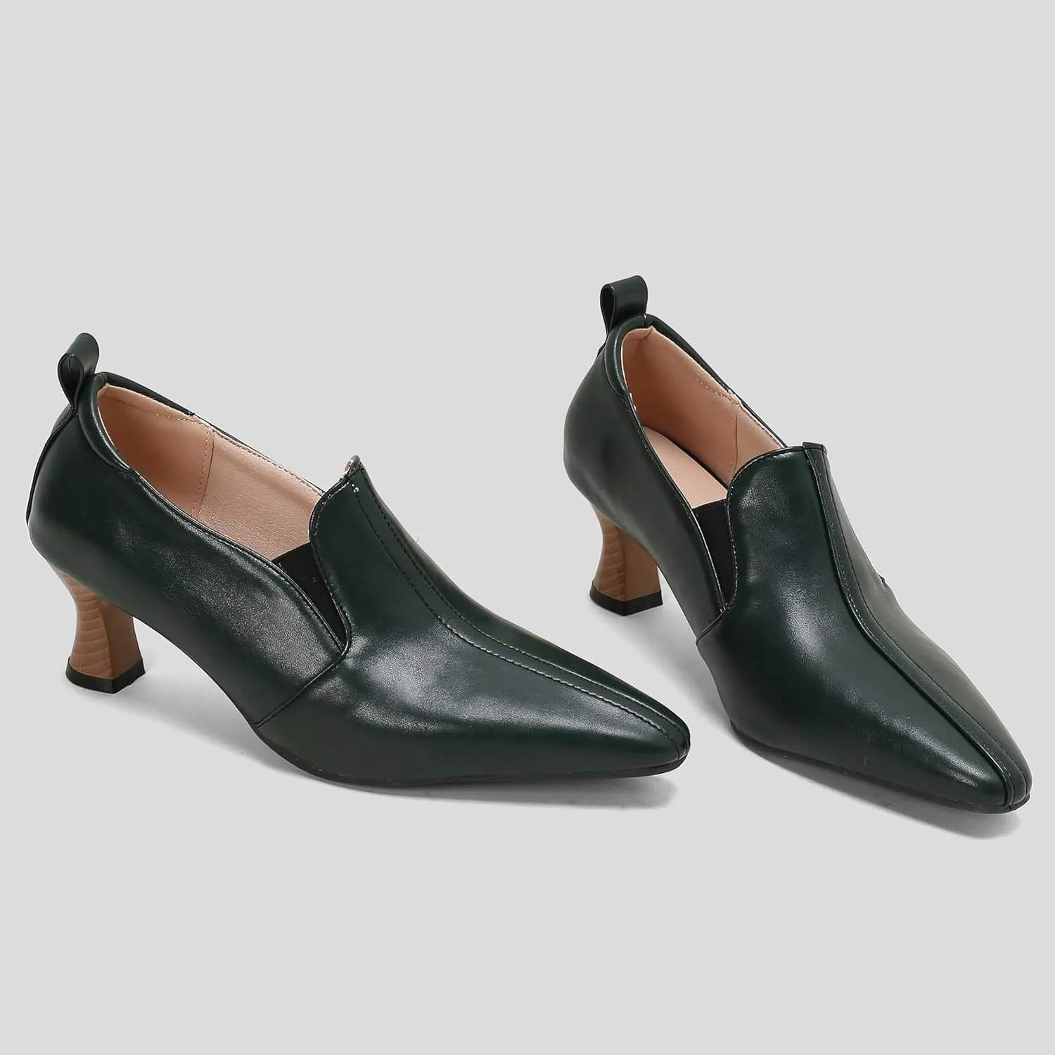 BEAUPAS Women's Kitten Heels Loafers Pointed Toe Oxfords Slip On Chunky Block Heels Pumps Vintage Shoes