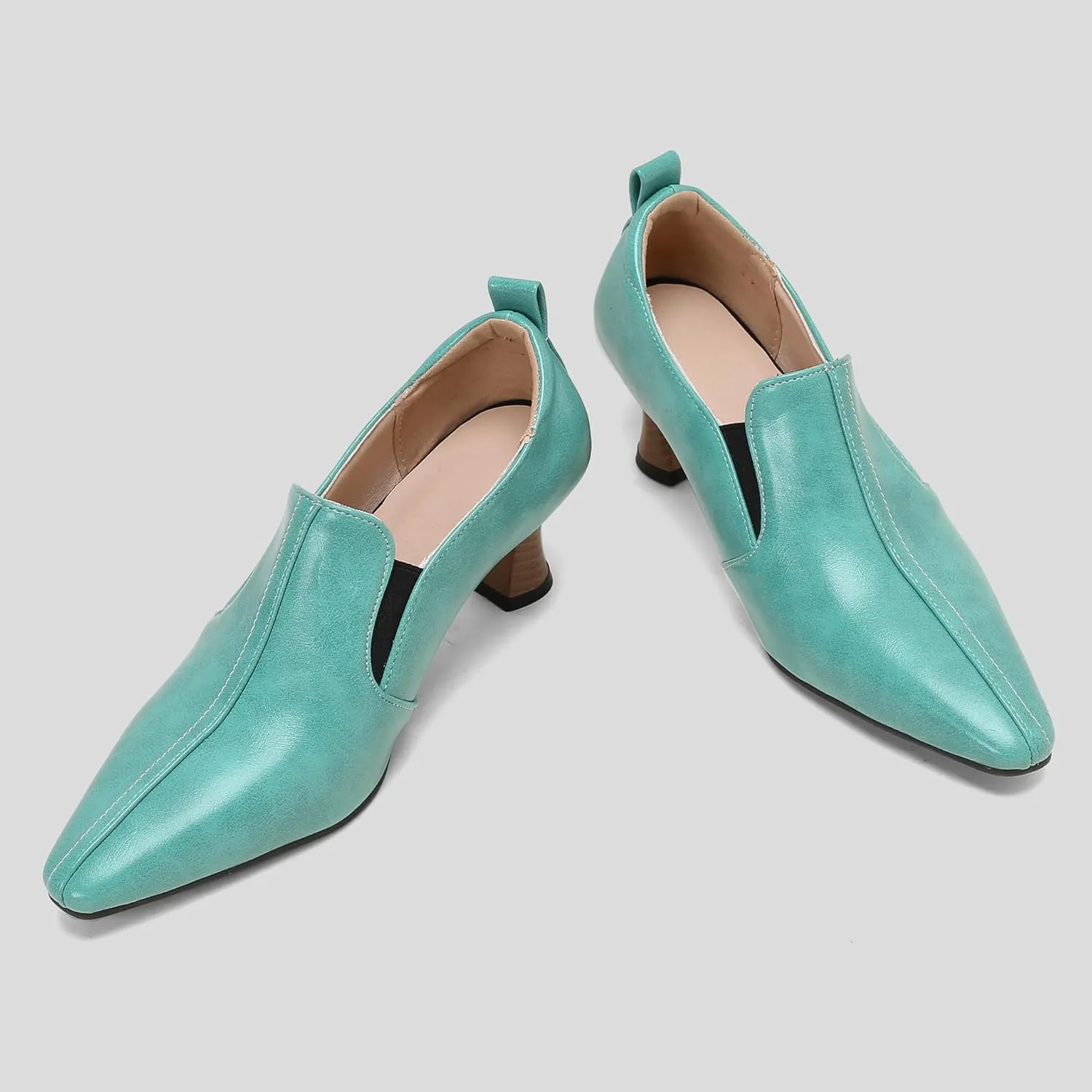 BEAUPAS Women's Kitten Heels Loafers Pointed Toe Oxfords Slip On Chunky Block Heels Pumps Vintage Shoes