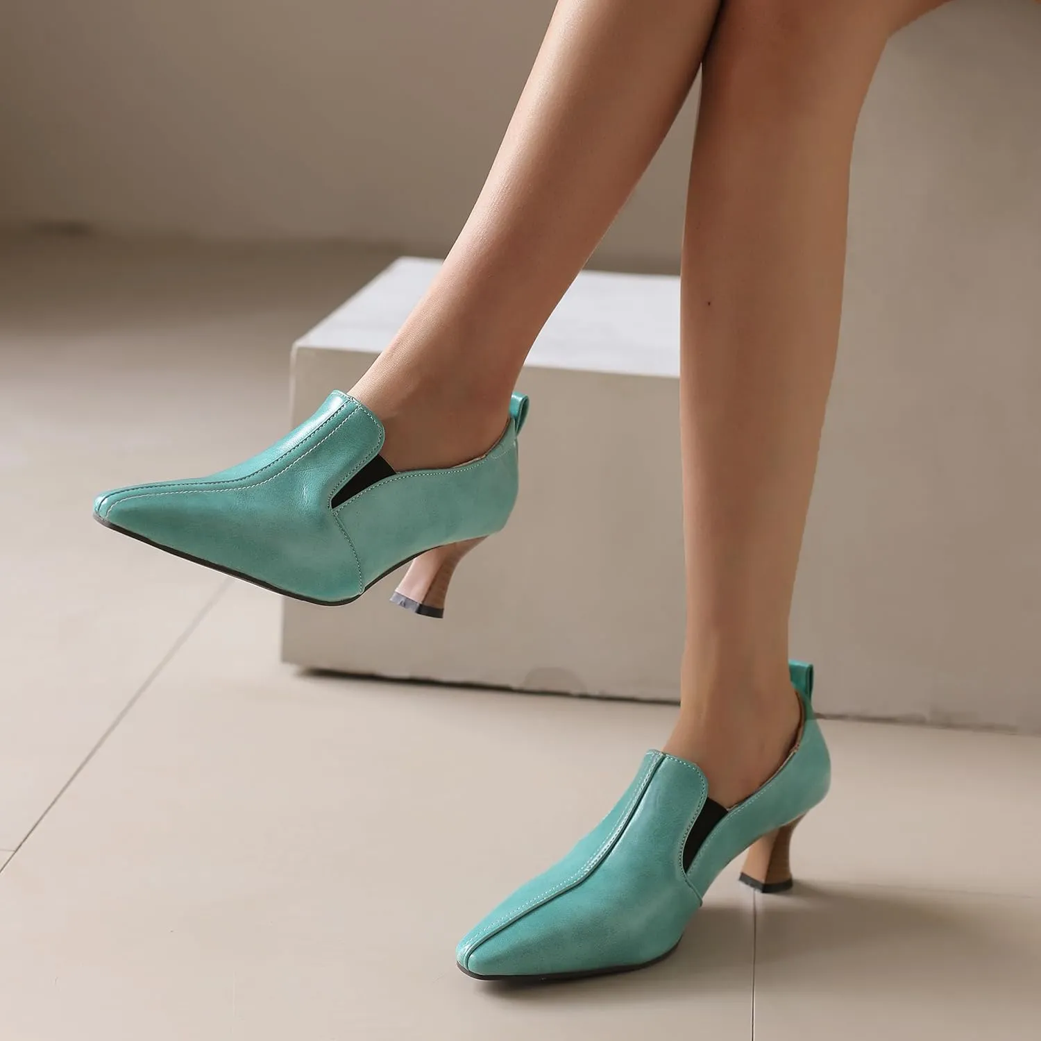 BEAUPAS Women's Kitten Heels Loafers Pointed Toe Oxfords Slip On Chunky Block Heels Pumps Vintage Shoes