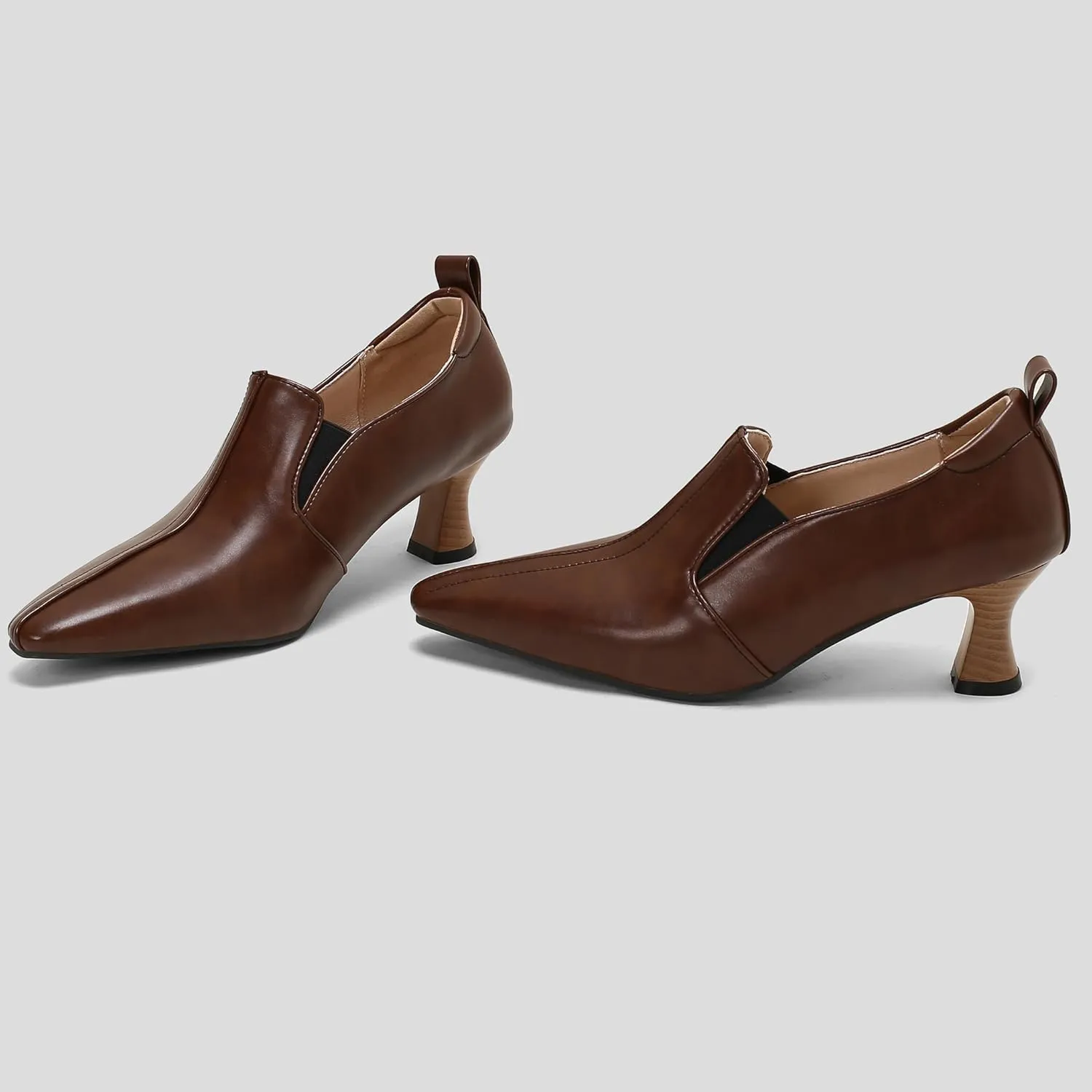 BEAUPAS Women's Kitten Heels Loafers Pointed Toe Oxfords Slip On Chunky Block Heels Pumps Vintage Shoes