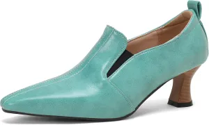 BEAUPAS Women's Kitten Heels Loafers Pointed Toe Oxfords Slip On Chunky Block Heels Pumps Vintage Shoes