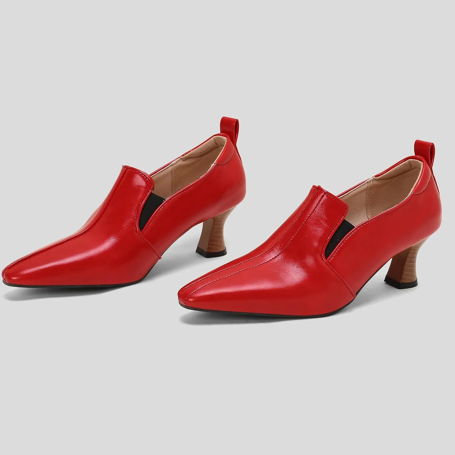 BEAUPAS Women's Kitten Heels Loafers Pointed Toe Oxfords Slip On Chunky Block Heels Pumps Vintage Shoes