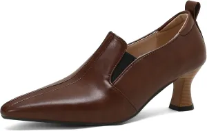 BEAUPAS Women's Kitten Heels Loafers Pointed Toe Oxfords Slip On Chunky Block Heels Pumps Vintage Shoes