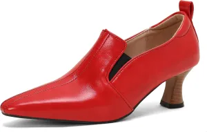BEAUPAS Women's Kitten Heels Loafers Pointed Toe Oxfords Slip On Chunky Block Heels Pumps Vintage Shoes