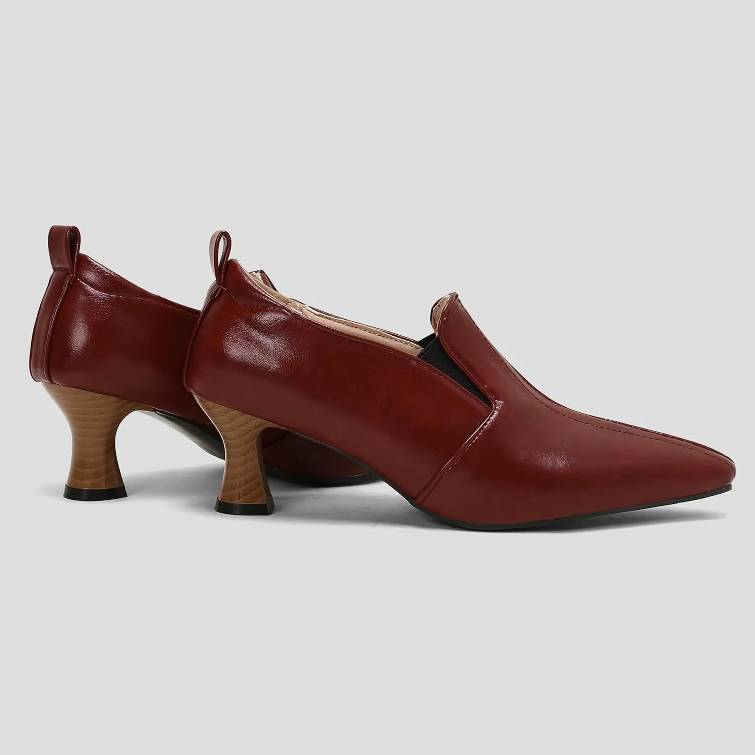 BEAUPAS Women's Kitten Heels Loafers Pointed Toe Oxfords Slip On Chunky Block Heels Pumps Vintage Shoes