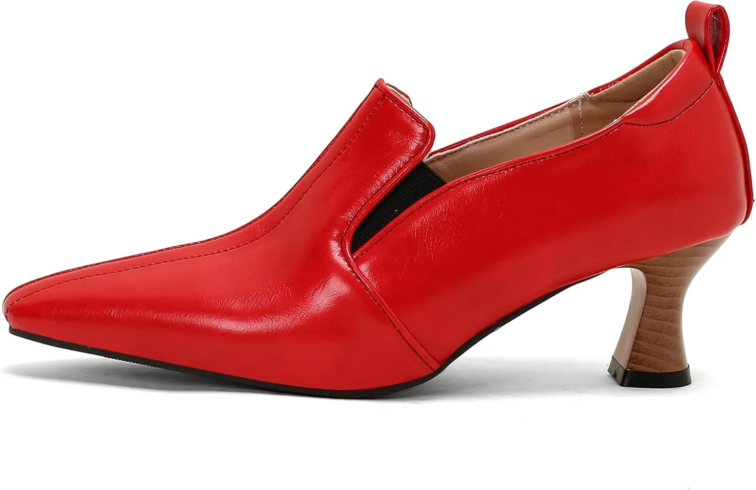 BEAUPAS Women's Kitten Heels Loafers Pointed Toe Oxfords Slip On Chunky Block Heels Pumps Vintage Shoes