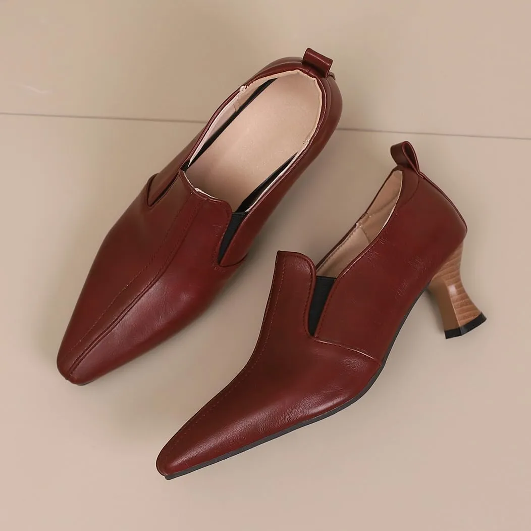 BEAUPAS Women's Kitten Heels Loafers Pointed Toe Oxfords Slip On Chunky Block Heels Pumps Vintage Shoes