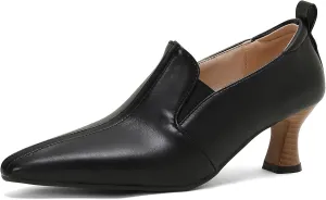 BEAUPAS Women's Kitten Heels Loafers Pointed Toe Oxfords Slip On Chunky Block Heels Pumps Vintage Shoes