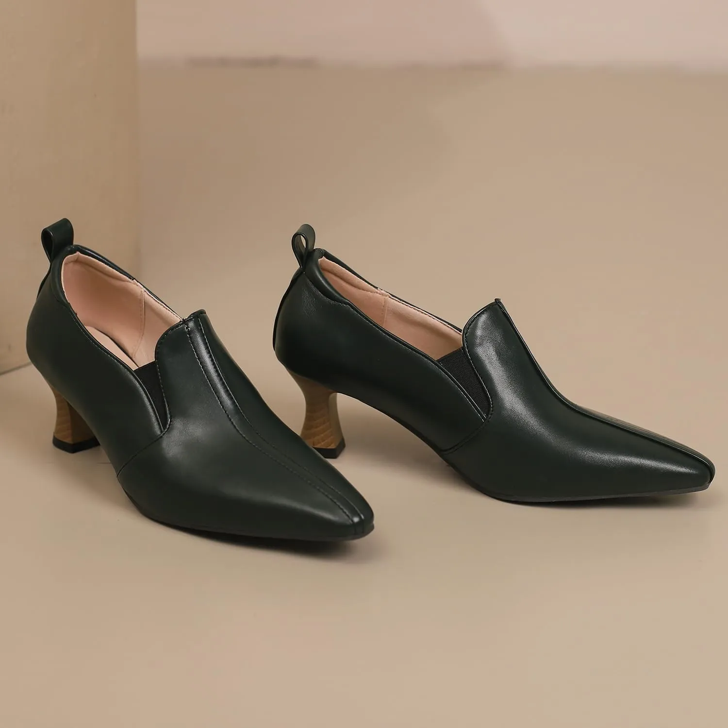 BEAUPAS Women's Kitten Heels Loafers Pointed Toe Oxfords Slip On Chunky Block Heels Pumps Vintage Shoes