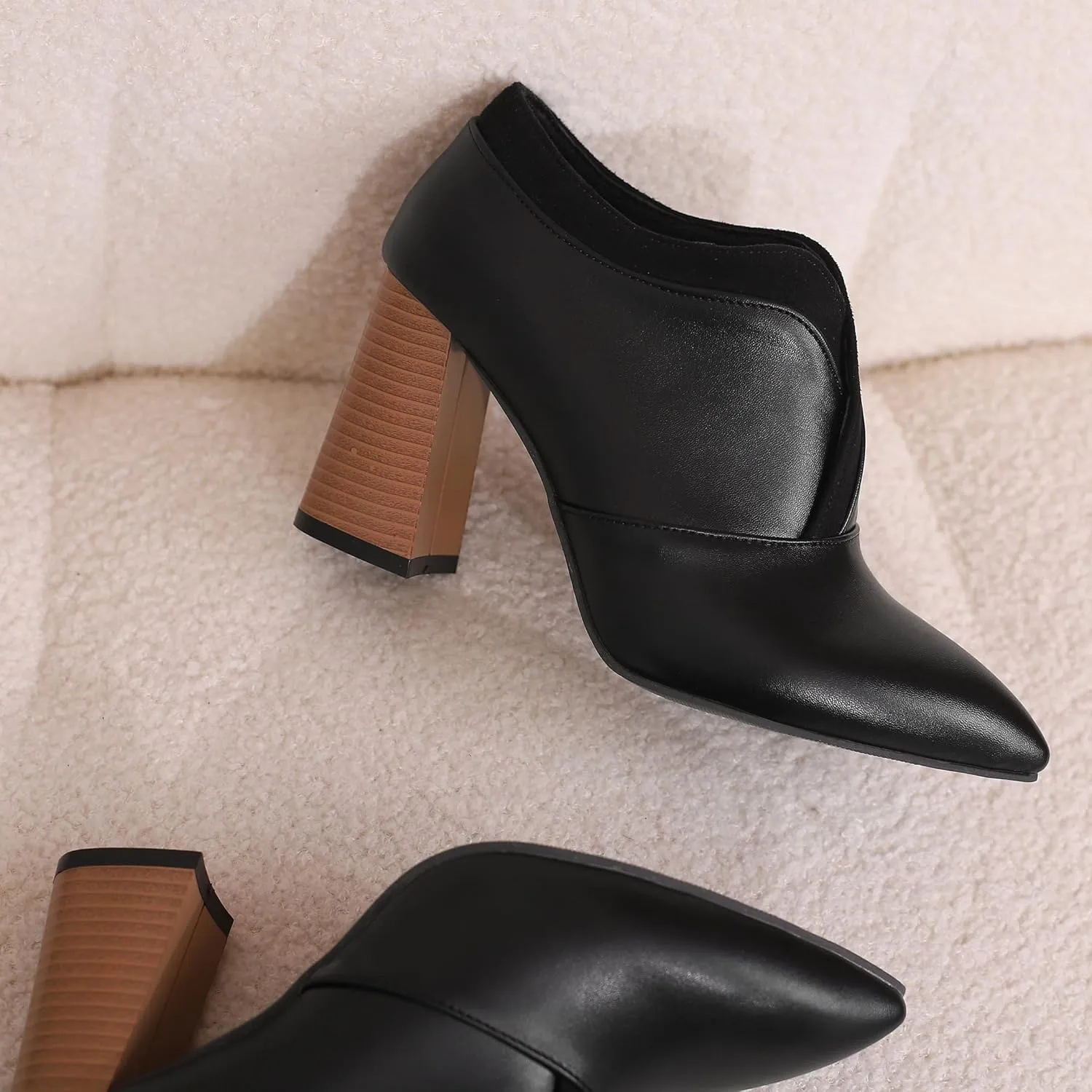 BEAUPAS Women's Pointed Toe Chunky High Heel Pumps Loafers Closed Toe Block Heels Booties Vintage Shoes