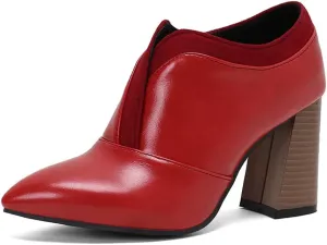 BEAUPAS Women's Pointed Toe Chunky High Heel Pumps Loafers Closed Toe Block Heels Booties Vintage Shoes