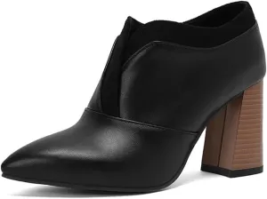 BEAUPAS Women's Pointed Toe Chunky High Heel Pumps Loafers Closed Toe Block Heels Booties Vintage Shoes