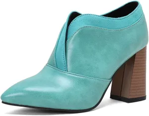 BEAUPAS Women's Pointed Toe Chunky High Heel Pumps Loafers Closed Toe Block Heels Booties Vintage Shoes