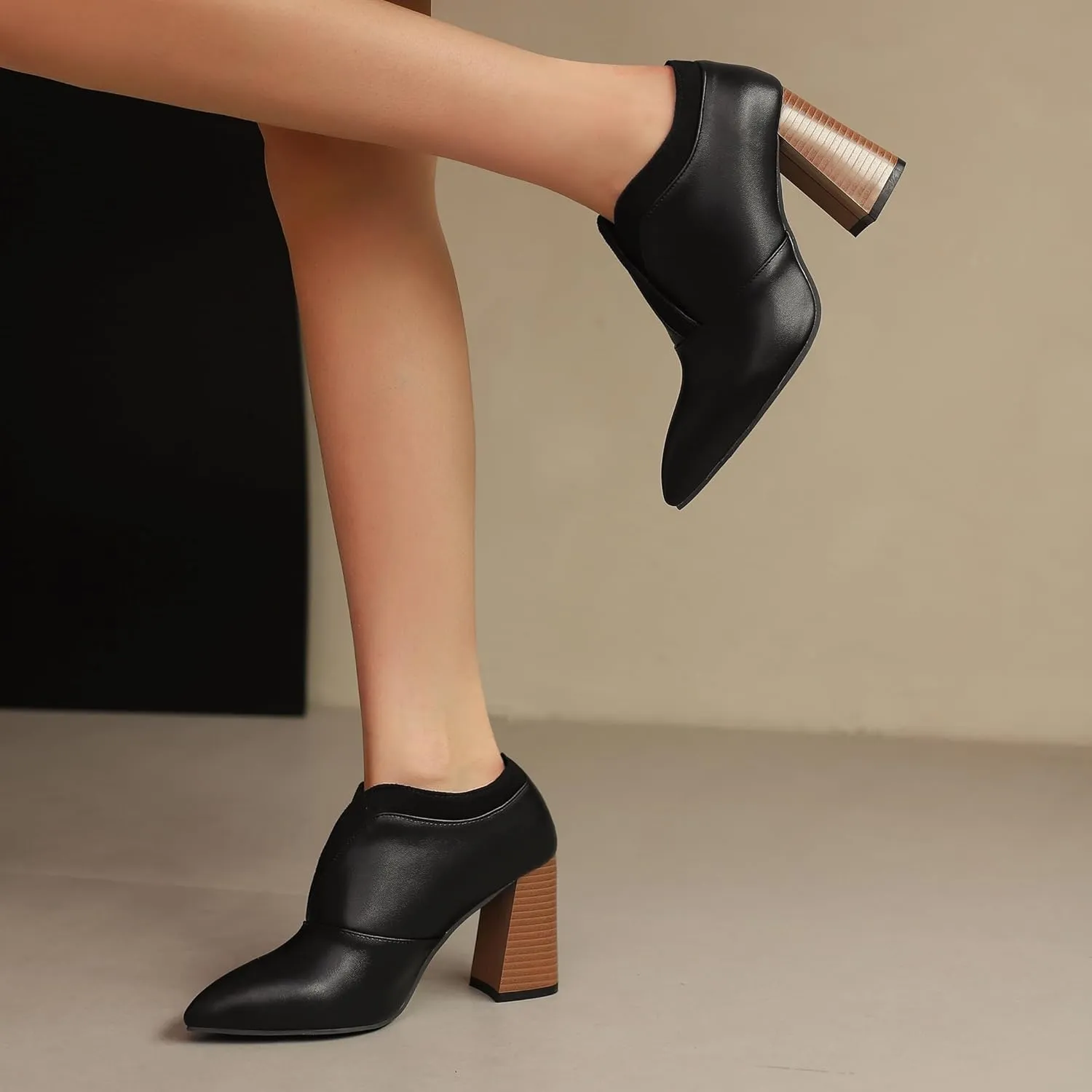 BEAUPAS Women's Pointed Toe Chunky High Heel Pumps Loafers Closed Toe Block Heels Booties Vintage Shoes